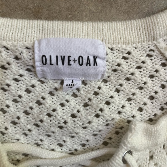 Boho Olive & Oak Louisa Cream Crochet Lace Up Small Sweater - Picture 7 of 9